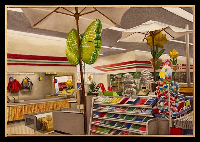 painting of checkout at grocery store