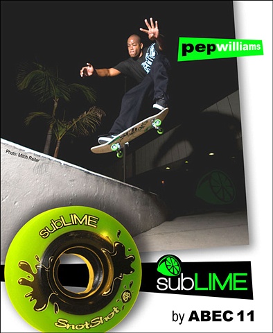 Pep Williams skating in a subLIME magazine Ad. 
