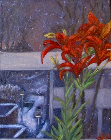 Study of Lilies on a Snowy Night