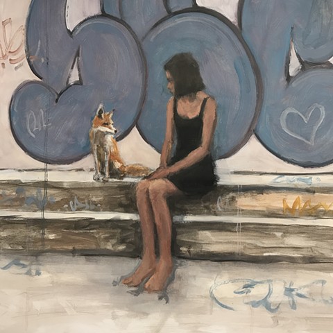 Girl and Graffiti Oil Study 3... with a fox!