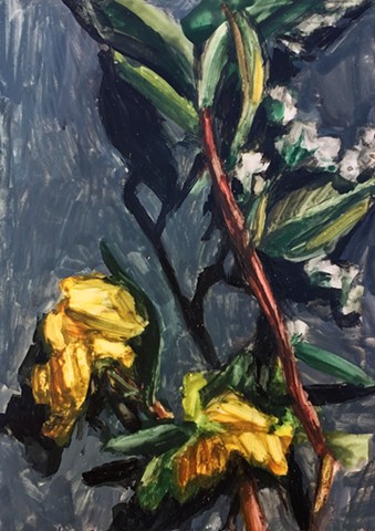 Oil painting on Yupo mounted panel. direct obsesrvation en plein air williamsburg, Brooklyn new york artist landscape painting female painters contemporary yellow nature fall painterly expressive beautiful interior design decor modern living art collector