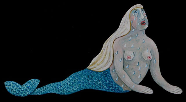 Mermaid crying tears to fill her ocean
