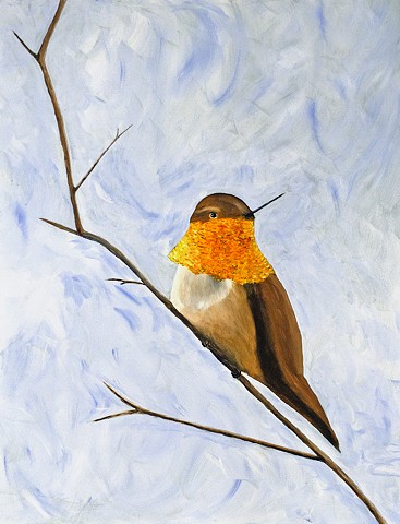 acrylic, painting, bird, hummingbirds