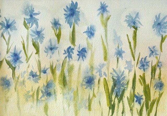 Flowers, watercolour, cornflowers, blue flowers