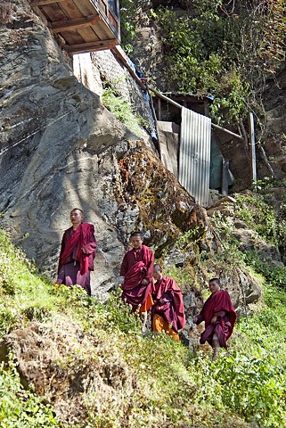 Bhutan,. monks, mountains, retreat