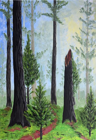 trees, forest , nature, acrylic, painting