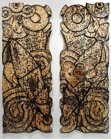 dyptich, wood carving relief abstract