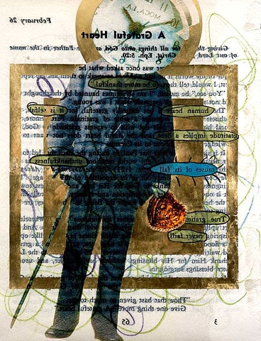 Pop Surrealism mixed media collage image text image Clockhead Mixed Media Collage Portrait