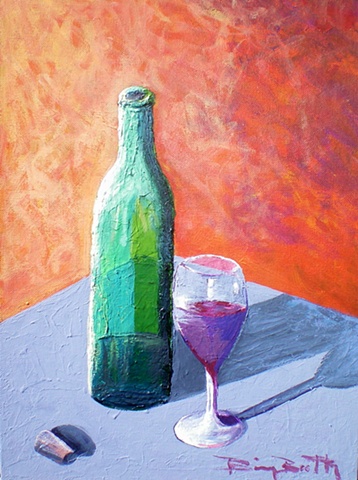 acrylic, painterly, impasto, wine, glass,