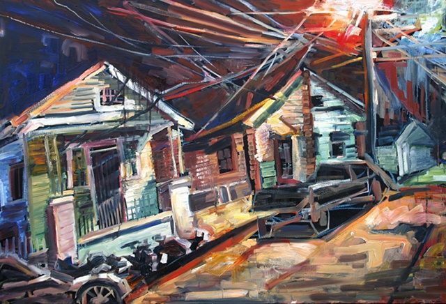 Two Houses, 34" x 50", oil on canvas