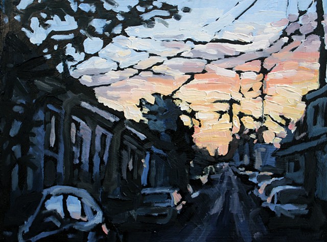Uptown Sunset, oil on panel, 9x12in