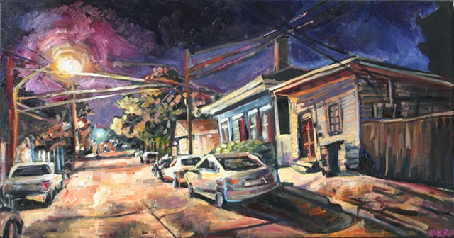 Warm Street Light, 25.5in x 48.5in, oil on canvas