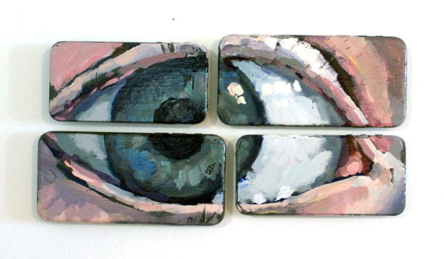 Eye Phone, acrylic on broken cell phones, 6x12in, available