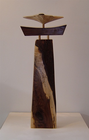 Walnut, willow, and stone freestanding sculpture