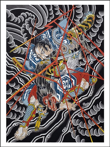 Ino Hayata slays a Nue  Monster 
18x24
Utagawa Kuniyoshi Study c.1830

