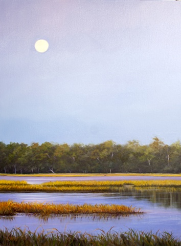 Moon over marsh, kiawah, low country of South Carolina