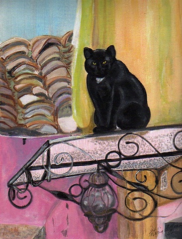 Image of Black Cat who overlooks those that pass by Patricia BeBeau.
