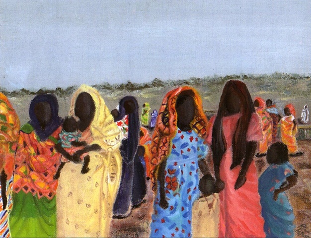 Image of Darfur women waiting for help by Patricia BeBeau.