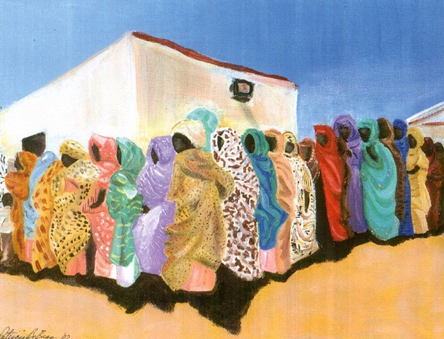 Image of Darfur Women Waiting in Line of clinic by Patricia BeBeau.