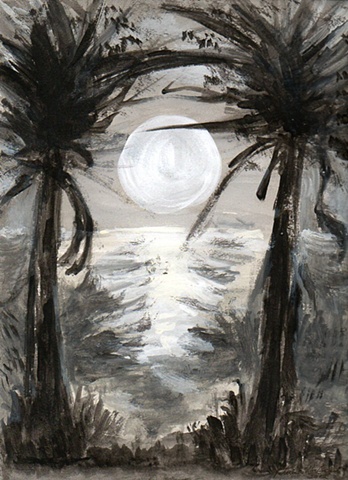 Palm trees shadow create Moon Temple over terrain exotic
