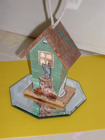 Cats watching birdhouse for tenants by Patricia BeBeau