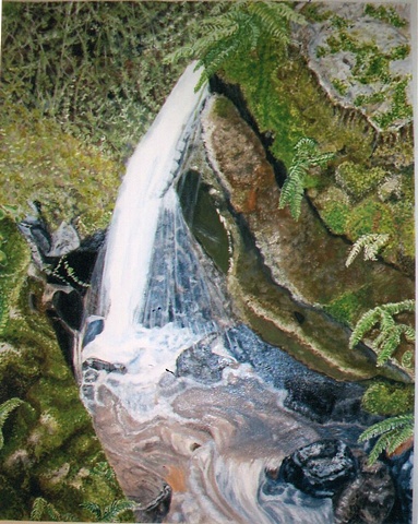 Image of detailed Edgewood Sylvan Waterfall in springtime by Patricia BeBeau.