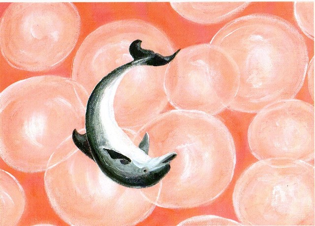 Dolphin leaping in the midst of bubbles by Patricia BeBeau 