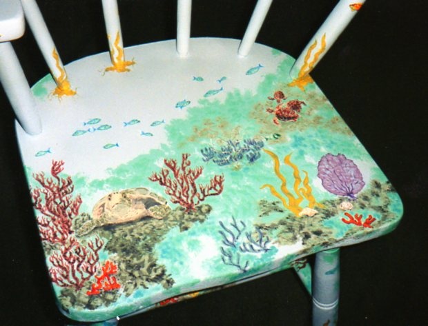 Image of sea turtle chair commissioned piece by Patricia BeBeau