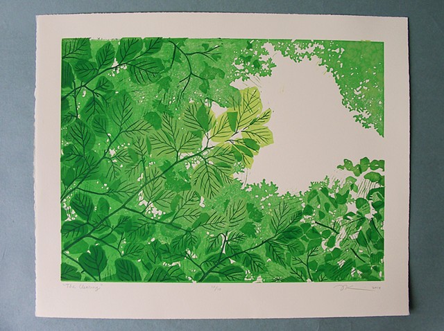 Linocut print, "The Clearing" by Aijung Kim www.sprouthead.etsy.com