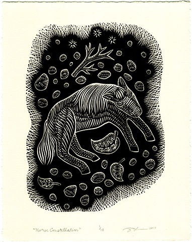 Linocut "Horse Constellation" by Aijung Kim of Sprout Head
