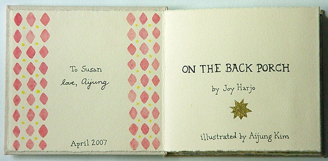 Accordian book illustrating "On the Back Porch," a poem by Joy Harjo.