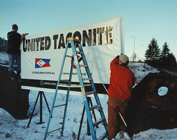 Jim and Pete Installing A New Sign at the Thunderbird Mine, Eveleth, Minnesota 2003