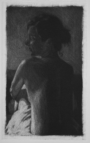 Mezzotint Nude Portrait by artist Luke Vehorn , Subject Caroline Grace of New Orleans 