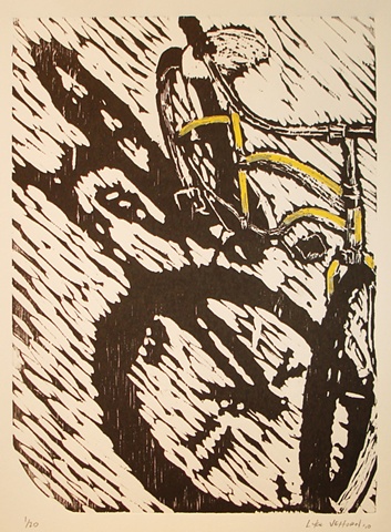Original woodblock woodcut print Pedal Pop Pedalpop show Luke Vehorn Waiting for Melissa limited edition
