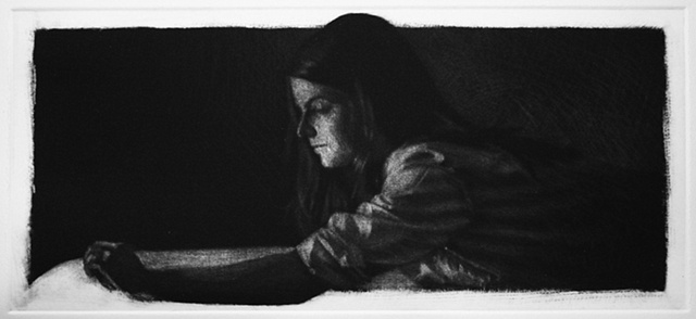 Mezzotint Portrait by artist Luke Vehorn , Subject Artist Lesley Wamsley