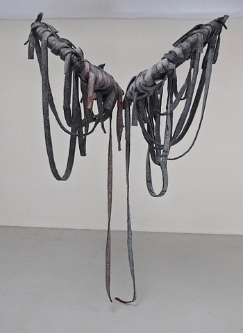 *Kay Whitney "Icarus device" 2019 felt, plywood, leather, aircraft cable, stainless steel, 9' x 6' x 4.5'* copy
