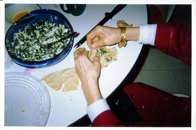 My grandmother making the bourekas for the show