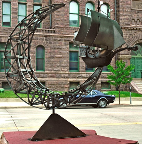 "Song of the Flying Dutchman" Cast bronze and fabricated stainless steel and steel base. 