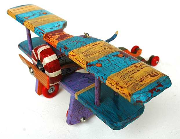 Yellow and Blue Stripped Biplane - SOLD