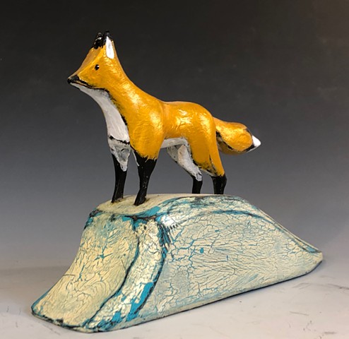 "Gold Fox on Snowbank"