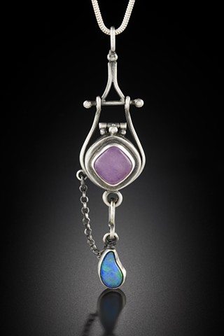 Lavender Jade and Opal Reliquary with double hinge. Hooked closure.