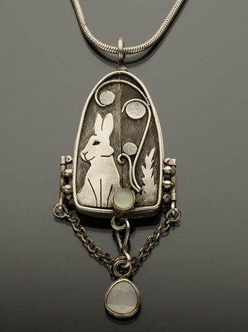 Moonstone Rabbit Reliquary in Sterling Silver