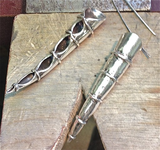 Hammered Fine Silver earrings, organic. Kai Wolter, Metalsmith, Kaiwerx Studio
