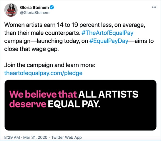 
Gloria Steinem promoted the Art of Equal Pay on March 31, 2020, Equal Pay Day.