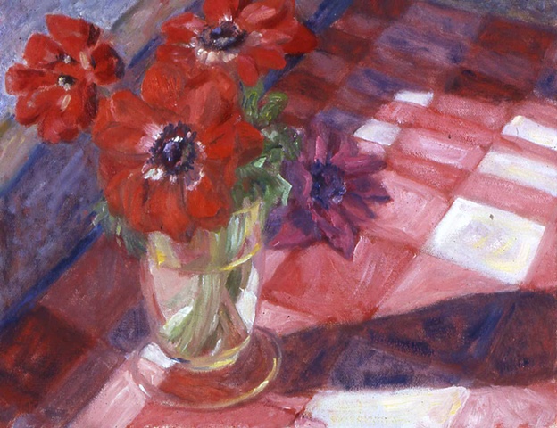 Anemones on Red Checkered Cloth