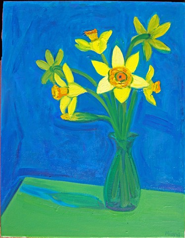 Daffodils in a Green Vase