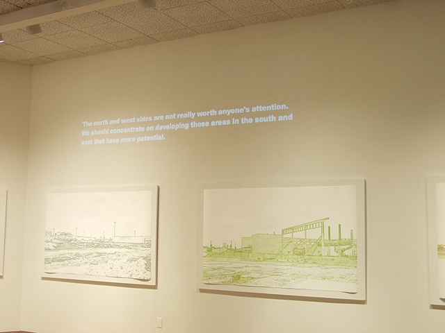 "Vision/Voice/Plan: Salina," Salina Art Center, Salina, Ks. 2009. Site drawings and projected resident comments.