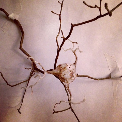 Air dry "clay" with rusty wire and twig. material experiments.