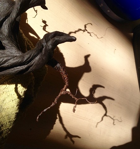 Black stoneware neuron, before adding lights and air dry clay.