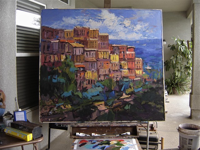 Paintings of Manarola, Paintings of Cinque Terre, Italy, Italian, Manarola, expressive paintings